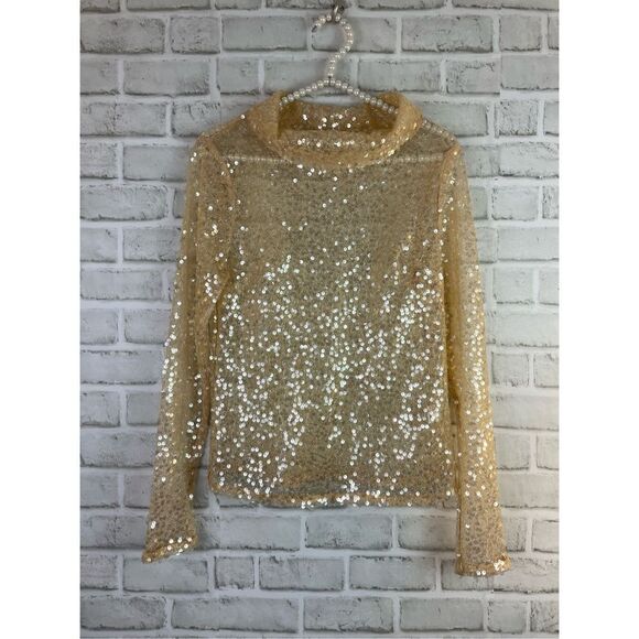 Sunday in Brooklyn Anthropology Sequin Pull Over Sheer Top Size XS Sexy Party - Picture 7 of 9